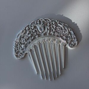 Intricate Silver Floral Hair fork Comb